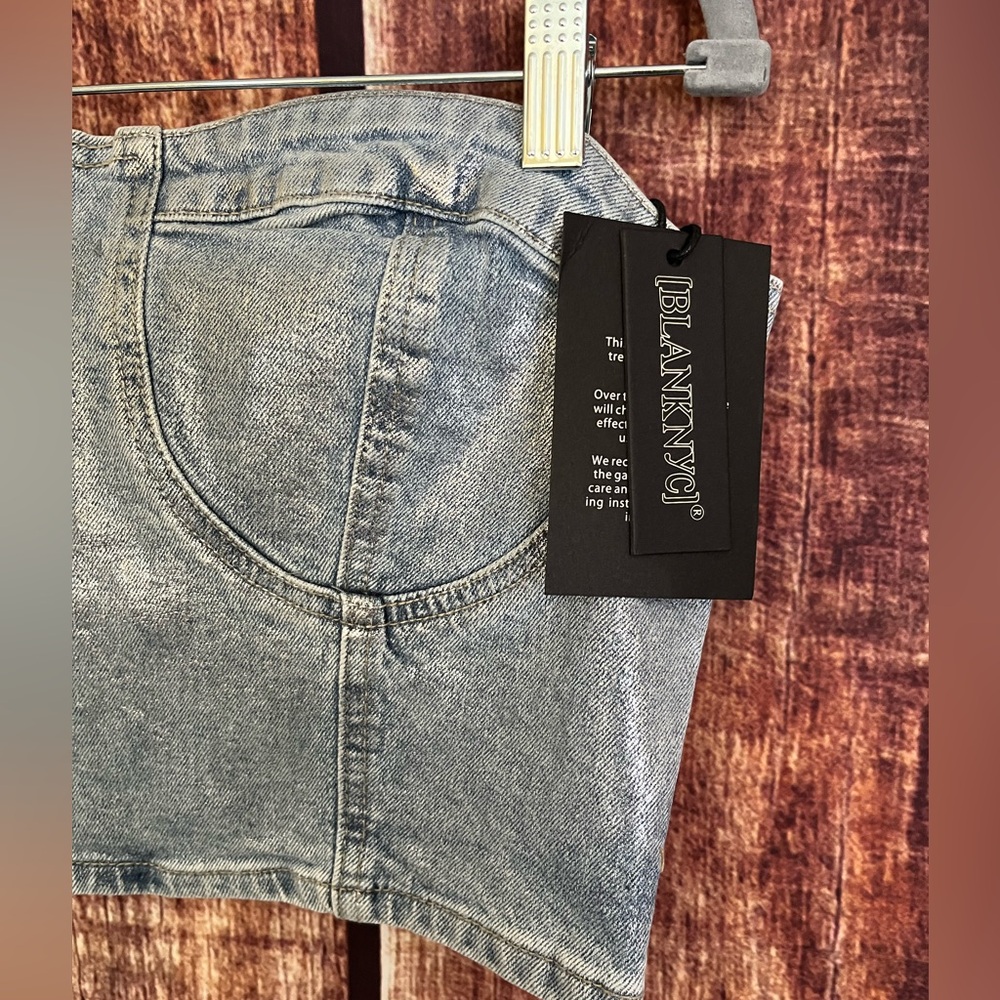 Blank NYC | NWT Strapless Metallic Coated Denim Bustier - Picture 5 of 11